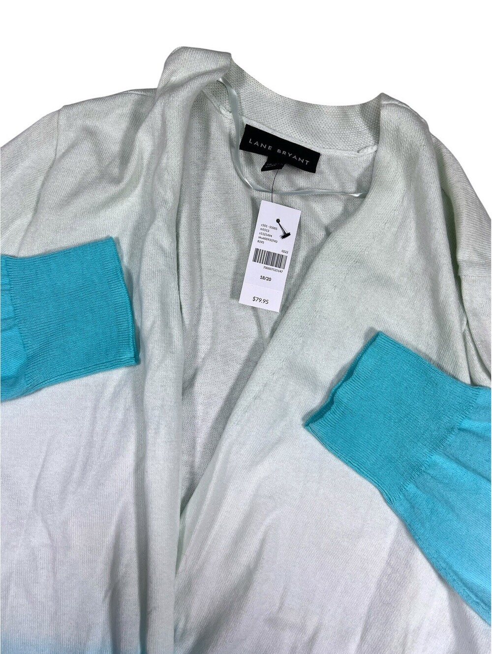 NWT Lane Bryant cardigan Women’s 18-20 blue cream ombré Long Sleeve 100% cotton